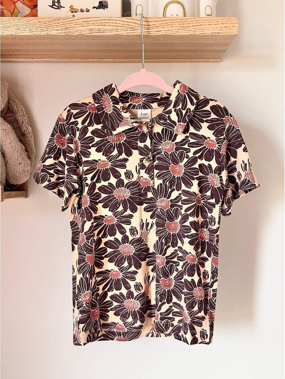 NWT Kate Quinn SS Polo Tee - Cedar Northwest Daisy - Bamboo - Sz 2T